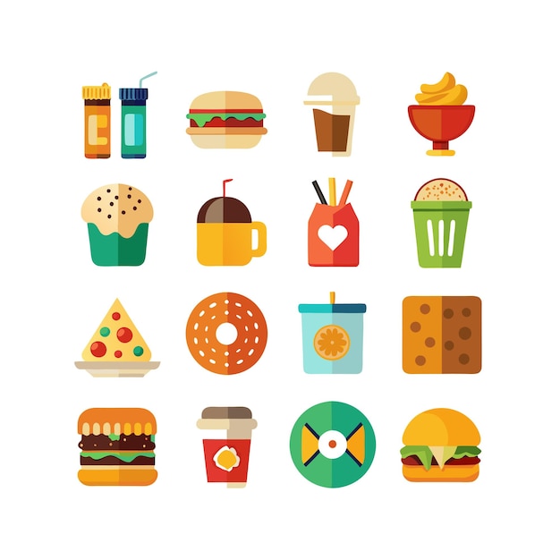 Ilustración vectorial de iconos de alimentos y bebidas para documentos, sitios web y aplicaciones móviles