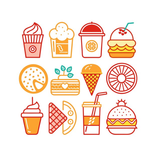 Ilustración vectorial de iconos de alimentos y bebidas para documentos, sitios web y aplicaciones móviles