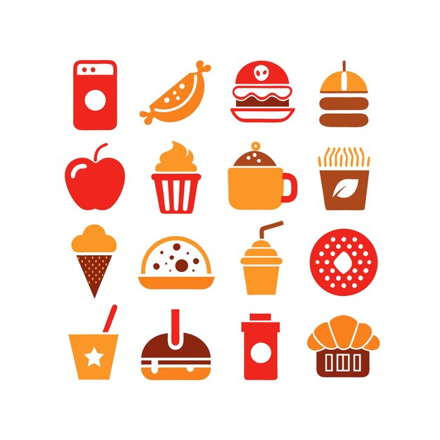 Ilustración vectorial de iconos de alimentos y bebidas para documentos, sitios web y aplicaciones móviles