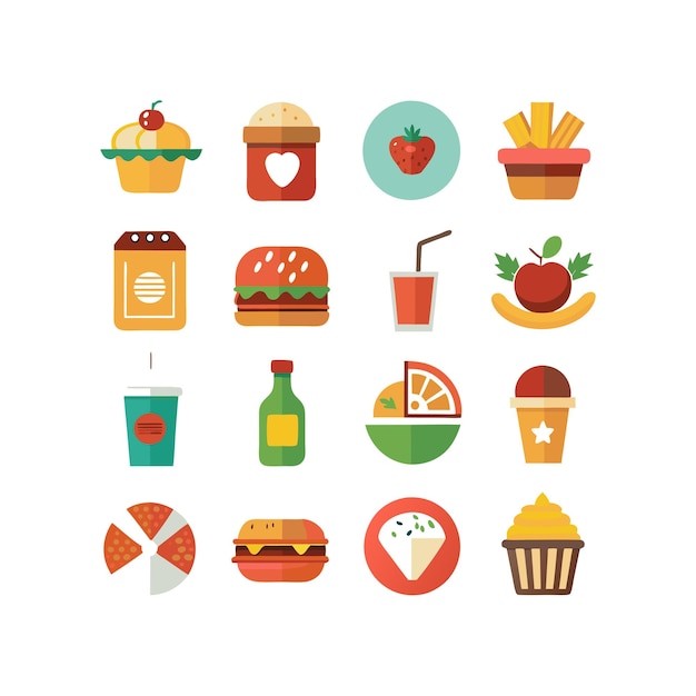 Ilustración vectorial de iconos de alimentos y bebidas para documentos, sitios web y aplicaciones móviles