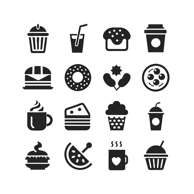Ilustración vectorial de iconos de alimentos y bebidas para documentos, sitios web y aplicaciones móviles