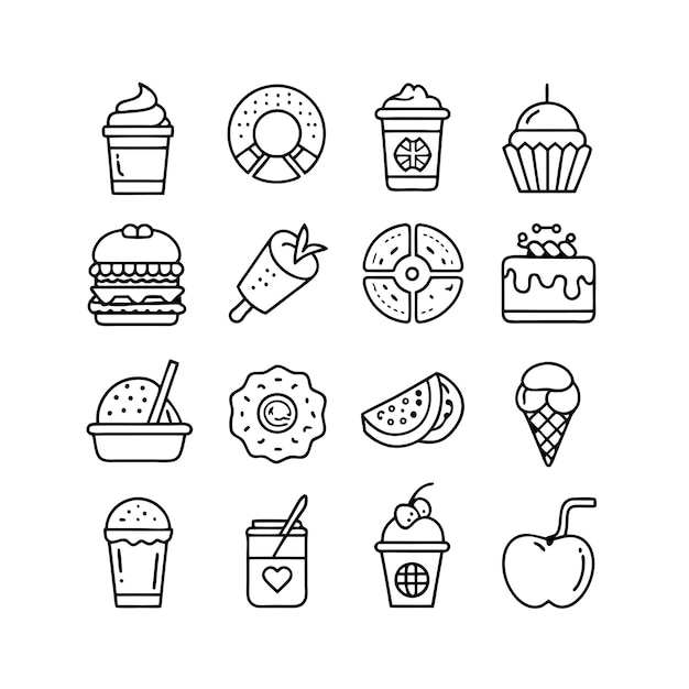 Ilustración vectorial de iconos de alimentos y bebidas para documentos, sitios web y aplicaciones móviles