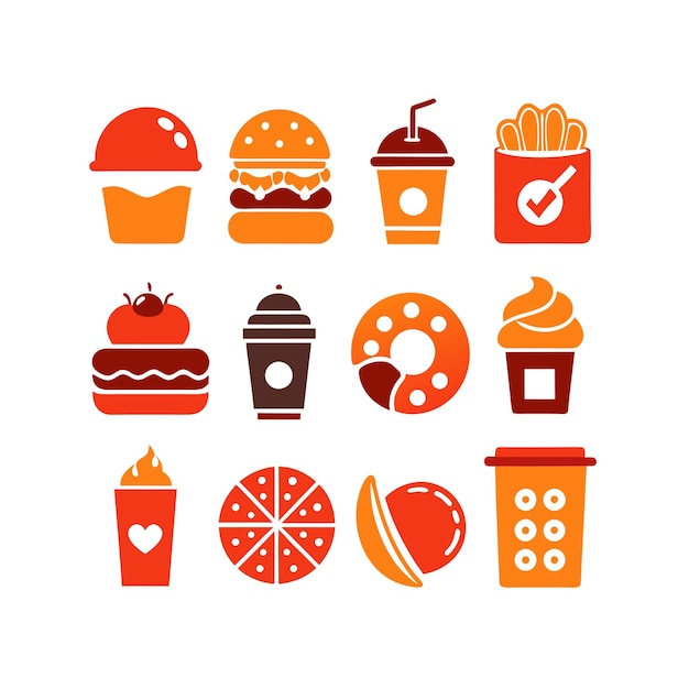 Ilustración vectorial de iconos de alimentos y bebidas para documentos, sitios web y aplicaciones móviles