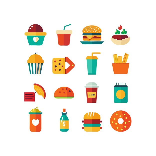 Ilustración vectorial de iconos de alimentos y bebidas para documentos, sitios web y aplicaciones móviles