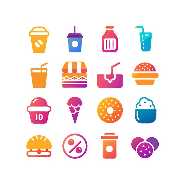 Ilustración vectorial de iconos de alimentos y bebidas para documentos, sitios web y aplicaciones móviles
