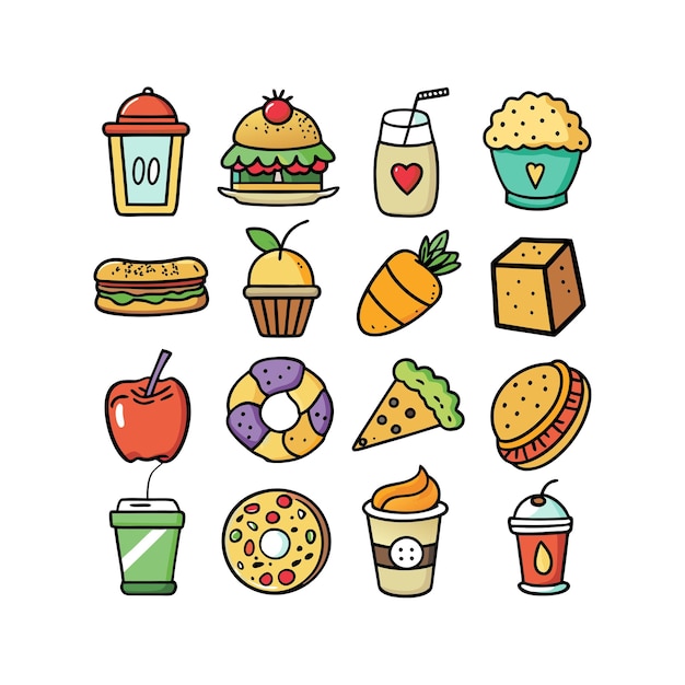 Ilustración vectorial de iconos de alimentos y bebidas para documentos, sitios web y aplicaciones móviles