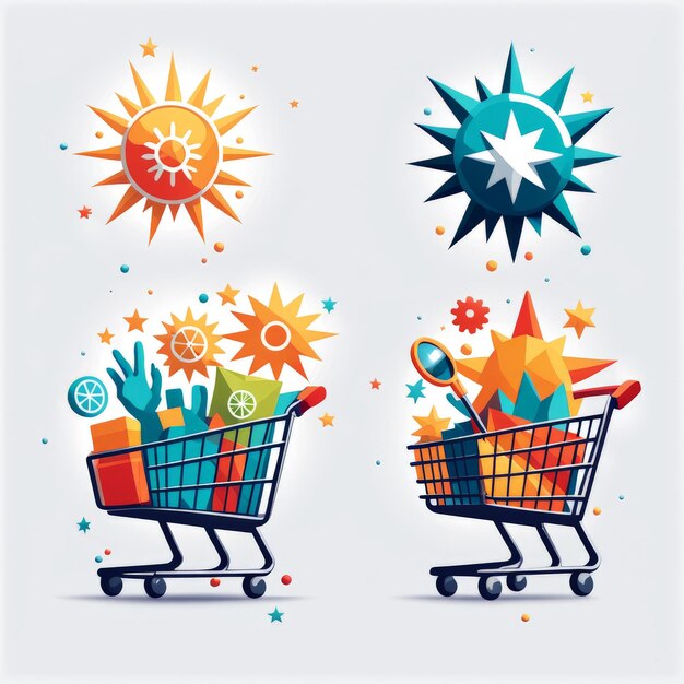 Ilustración vectorial de los íconos del carrito de compras