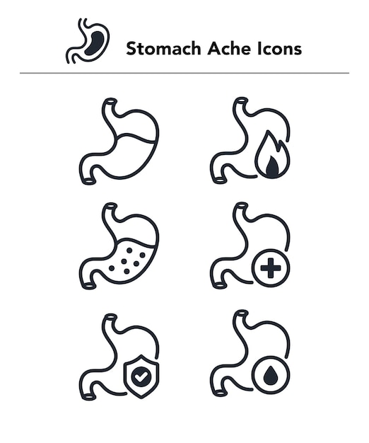 Ilustración vectorial de los iconos de dolor de estómago