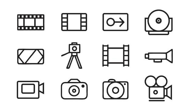 Ilustración vectorial de iconos de equipos de películas y cámaras