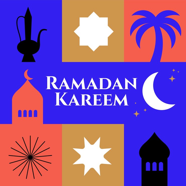 Ilustración vectorial con iconos geométricos para las vacaciones de Ramadán Kareem Banner con símbolos islámicos