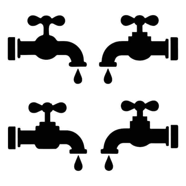 Ilustración vectorial Iconos de grifo de agua Estilo de silueta blanca y negra