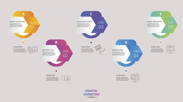 Ilustración vectorial de iconos de infografía de marketing digital