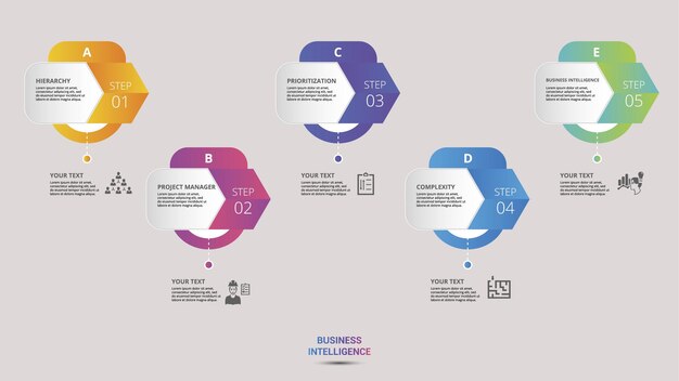 Ilustración vectorial de iconos de inteligencia de negocios en infografía