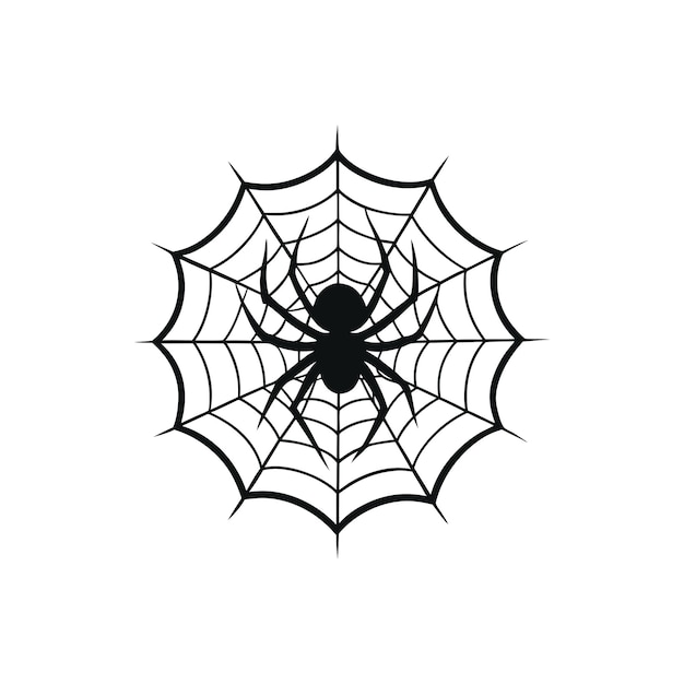 Ilustración vectorial de íconos planos de araña negra y red