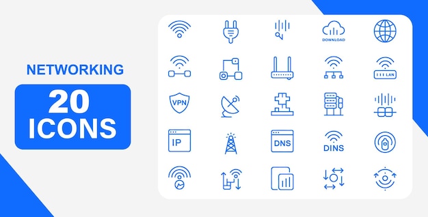 Ilustración vectorial de iconos de red para conexión a Internet y transferencia de datos