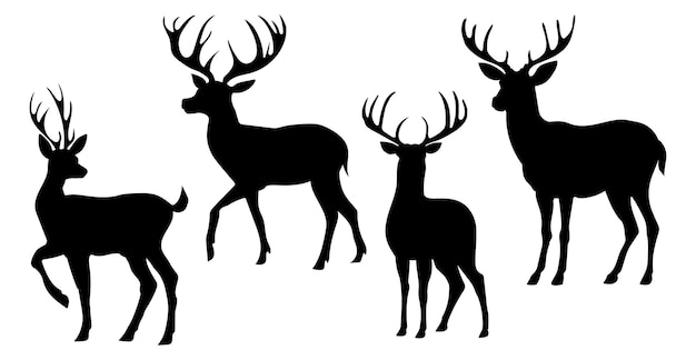 Ilustración vectorial de iconos de silueta de ciervo en un fondo blanco