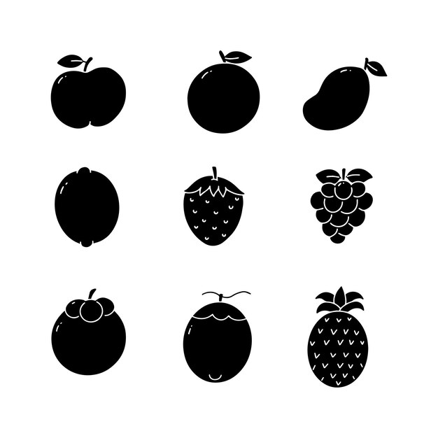 Ilustración vectorial de íconos sólidos de frutas dibujados a mano
