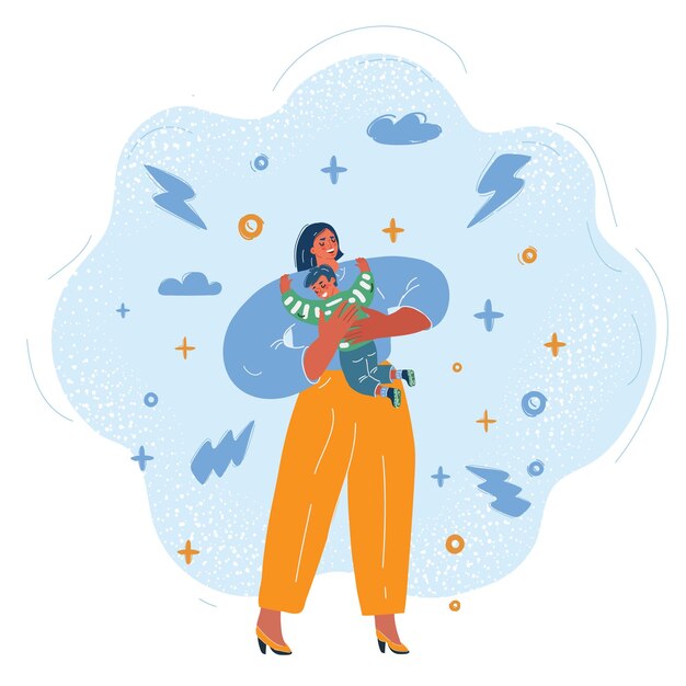 Ilustración vectorial de Ilustración de un niño pequeño abrazando a su madre