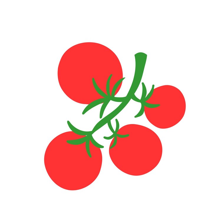 Vector una ilustración vectorial de una ilustración simple de un racimo de tomates rojos en una vid verde