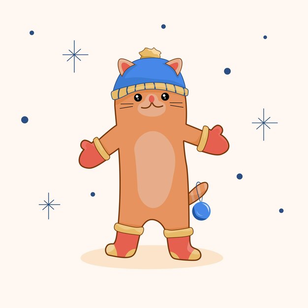 Ilustración vectorial con la imagen de un gato de invierno tema de Año Nuevo y Navidad