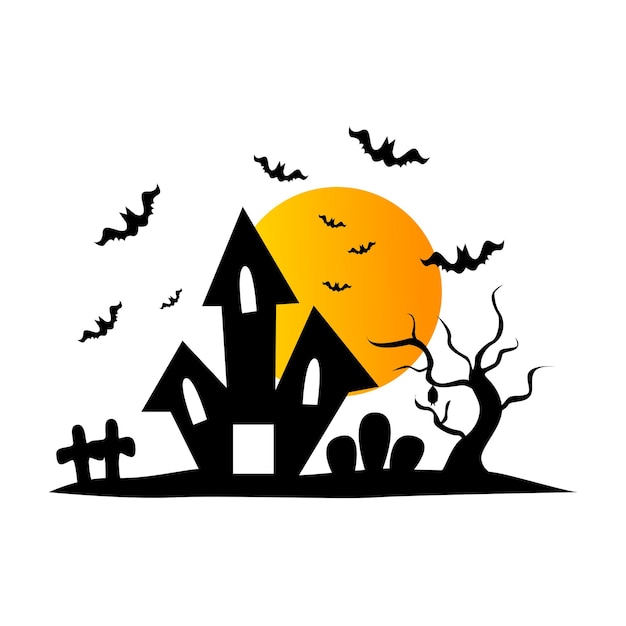 Ilustración vectorial de la imagen de Halloween. Una casa embrujada y una luna llena espeluznante. Buka de Google Terje