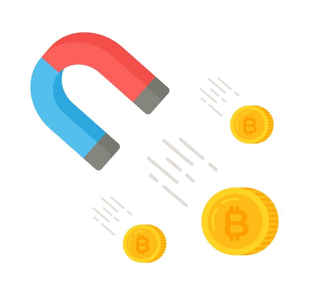 Ilustración vectorial de un imán que atrae bitcoins International Stock Exchange