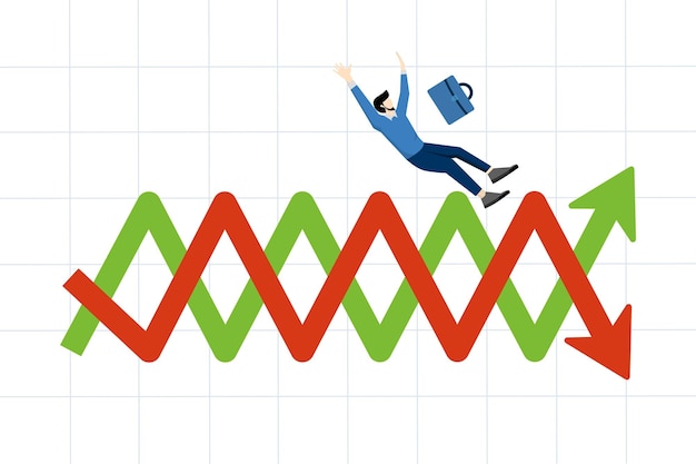 Vector ilustración vectorial de incertidumbre o cambio en los negocios y el mercado de valores debido al concepto de crisis