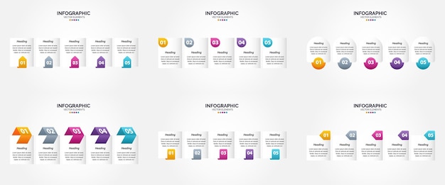 Ilustración vectorial Infografía de 5 pasos Conjunto de diseño plano para folleto publicitario y revista Paquete de 1020