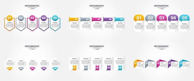 Ilustración vectorial Infografía de 5 pasos Conjunto de diseño plano para folleto publicitario y revista Paquete de 1213