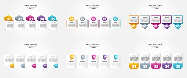 Ilustración vectorial Infografía de 5 pasos Conjunto de diseño plano para folleto publicitario y revista Paquete de 428