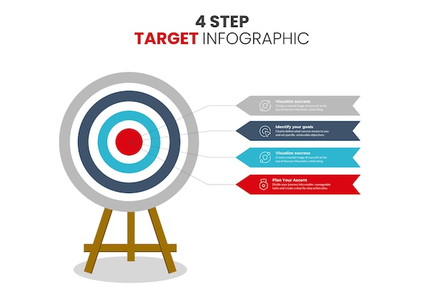 Ilustración vectorial Infografía de destino de 4 pasos Infografía de objetivos con diferentes detalles