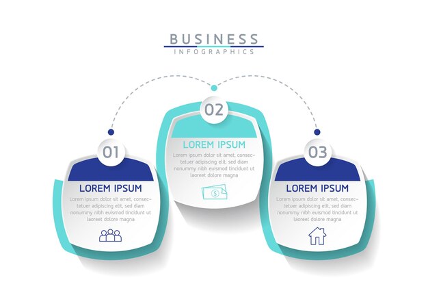Ilustración vectorial infografía plantilla de diseño gráfico de presentación de información empresarial 3 pasos