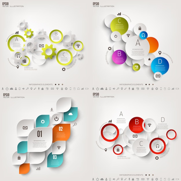 Ilustración vectorial de infografías conjunto de diagrama o plantilla de gráfico con pasos de información comercial y