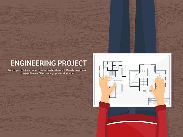 Ilustración vectorial ingeniería y arquitectura dibujo construcción diseño de proyectos arquitectónicos