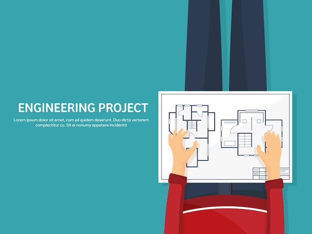 Ilustración vectorial ingeniería y arquitectura dibujo construcción diseño de proyectos arquitectónicos