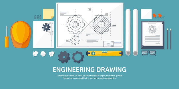 Ilustración vectorial de ingeniería y arquitectura dibujo y proyecto arquitectónico de construcción