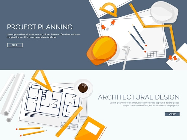 Vector ilustración vectorial de ingeniería y arquitectura dibujo y proyecto arquitectónico de construcción