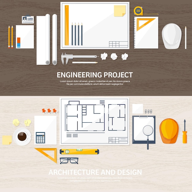 Ilustración vectorial de ingeniería y arquitectura dibujo y proyecto arquitectónico de construcción