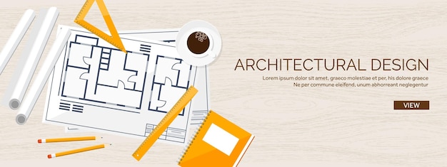 Vector ilustración vectorial de ingeniería y arquitectura dibujo y proyecto arquitectónico de construcción
