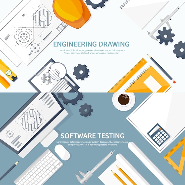 Vector ilustración vectorial de ingeniería y arquitectura dibujo y proyecto arquitectónico de construcción