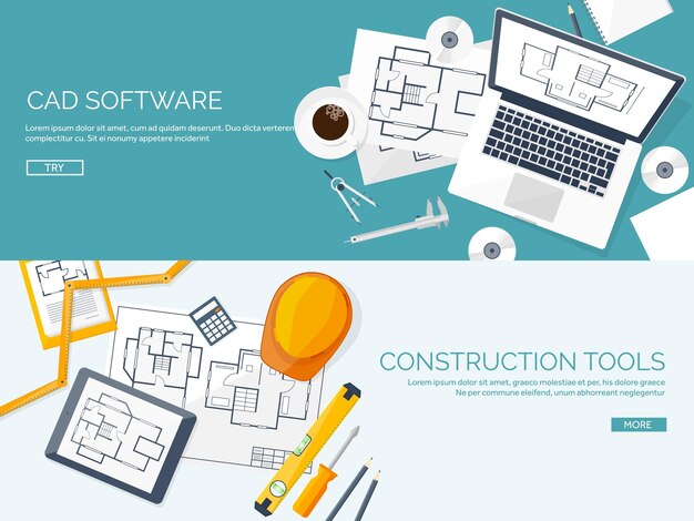 Vector ilustración vectorial de ingeniería y arquitectura dibujo y proyecto arquitectónico de construcción