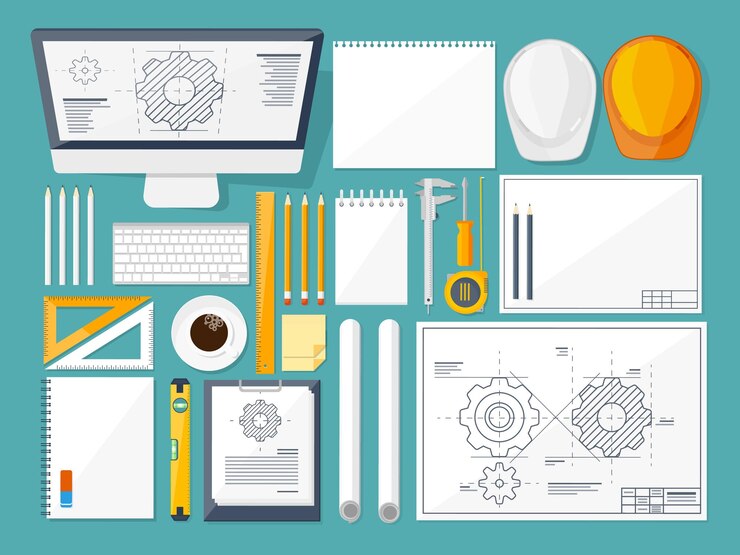 Vector ilustración vectorial, ingeniería y dibujo arquitectónico, construcción, diseño de proyectos arquitectónicos