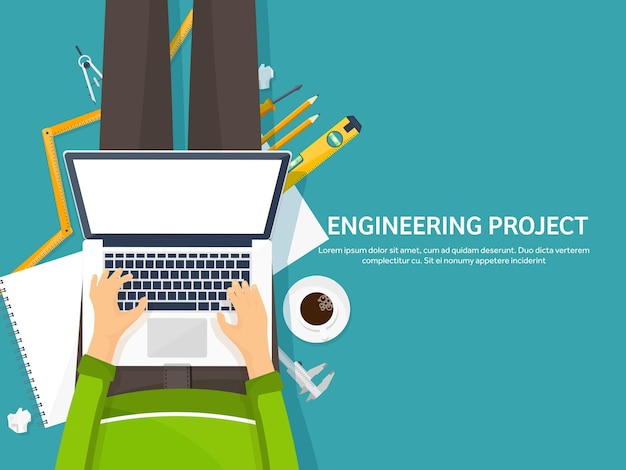 Ilustración vectorial, ingeniería y dibujo arquitectónico, construcción, diseño de proyectos arquitectónicos
