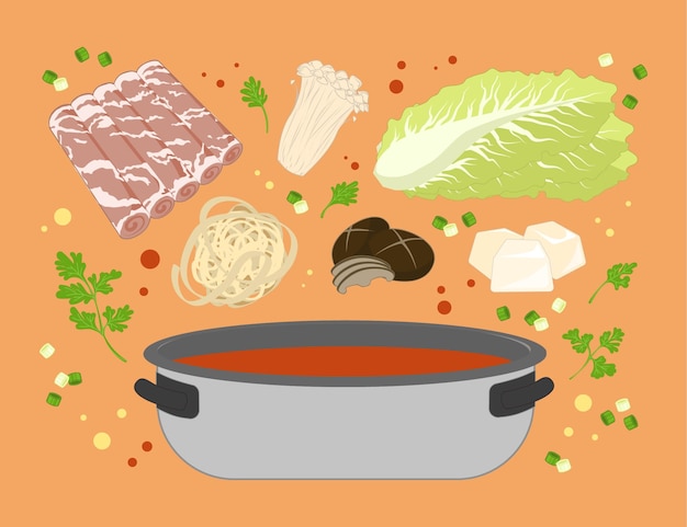 Vector ilustración vectorial de los ingredientes de hotpot conjunto