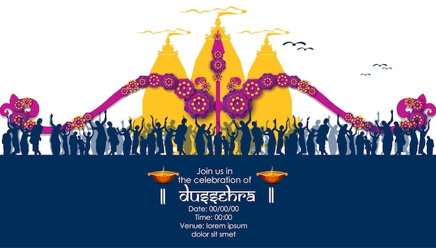 Ilustración vectorial innovadora del festival happy dussehra de la india.