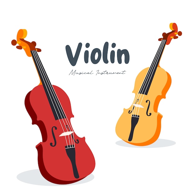 Ilustración vectorial de un instrumento musical de cuerdas de violín melódico comúnmente utilizado en orquesta
