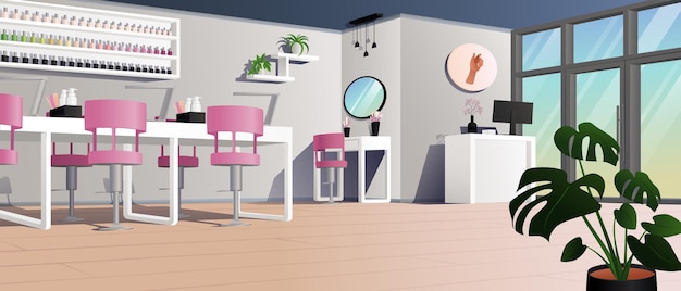 Vector ilustración vectorial del interior de un salón de uñas o salón de belleza