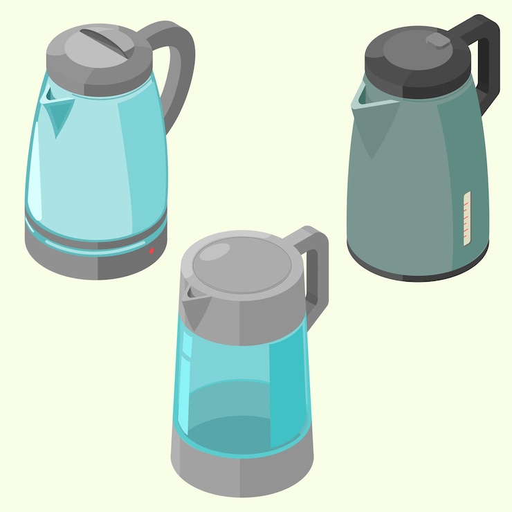 Vector ilustración vectorial isométrica de 3 tipos diferentes de formas de tetera