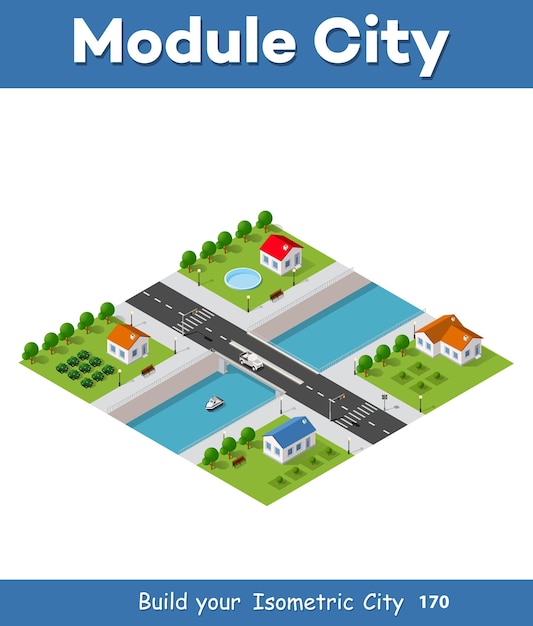Ilustración vectorial isométrica de una ciudad moderna