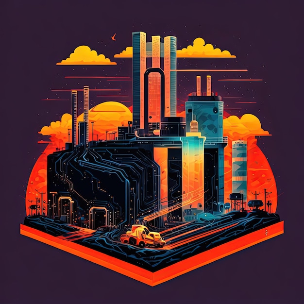 ilustración vectorial isométrica Edificio de la planta de energía del reactor de la estación de producción de la industria energética